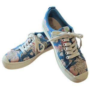 Cariuma OCA Low, Artsy Chic Art Edition Blue Floral Crane Sneakers Women's 10.5